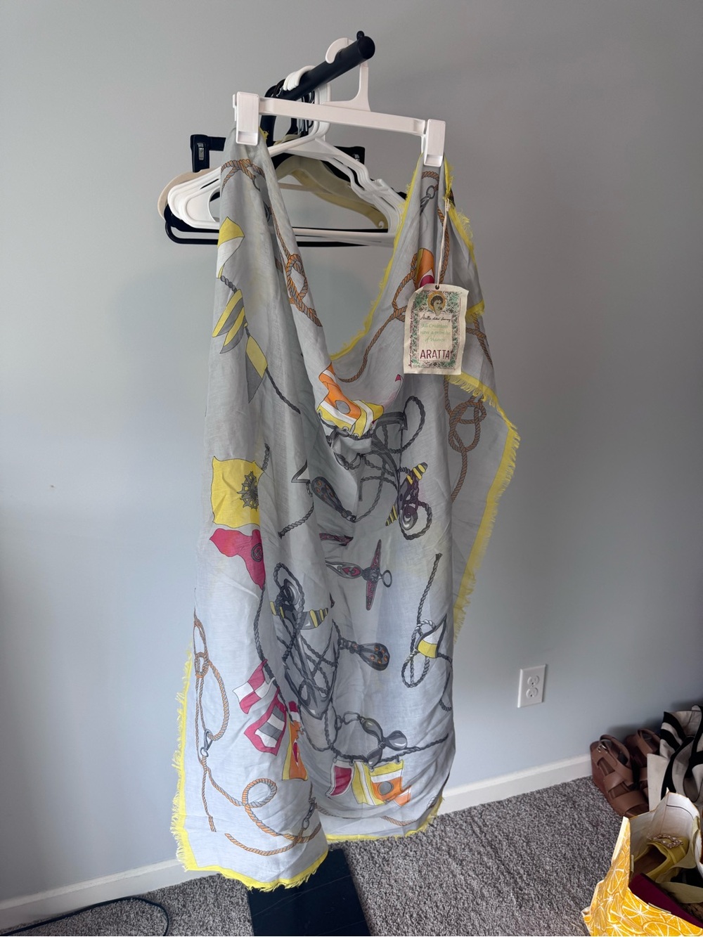 Aratta Gray Scarf Throw with Yellow & Pink Accents